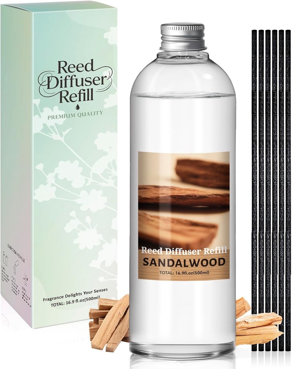 SnelShoppen - Air Freshener Refill 500 ml Sandalwood - Houten Geur, Luxe Huile Parfumée, Geschikt voor Reed Diffuser, Ideaal voor Slaapkamer, Badkamer