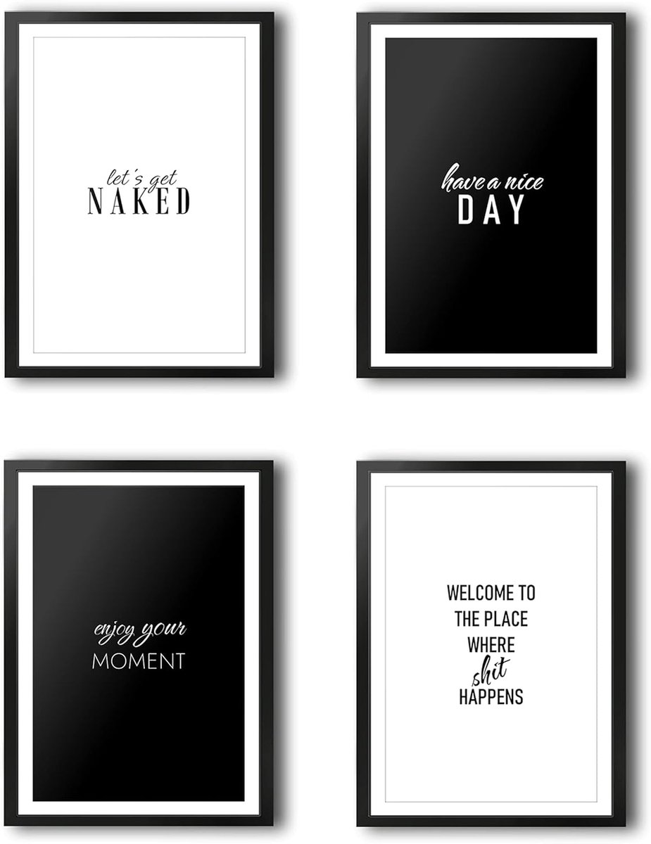 SnelShoppen - 4-Piece Badkamer Wanddecoratie Set - Minimalistische Zwart-Witte Posters - A4 Formaat - Moderne Stijl voor Badkamer, Gastentoilet, Spa e