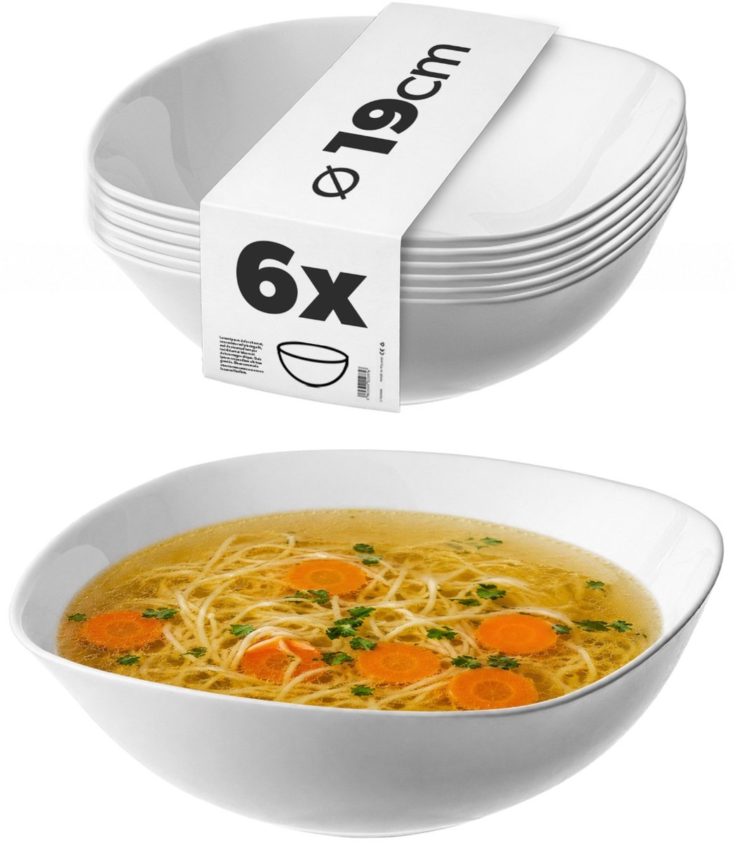 KADAX 6x slakom 19 cm glazen kommen voor soep en snacks, set, wit