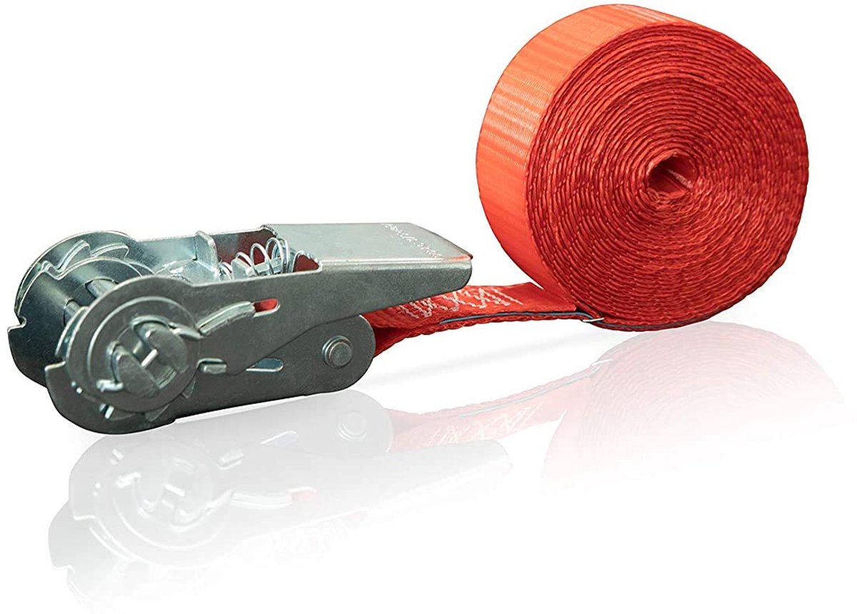 SnelShoppen - Spankband 1-stuks, 700 daN, 4 meter lengte, mini ratchet, polyester, rood - Perfect voor camping, tuin, vervoer