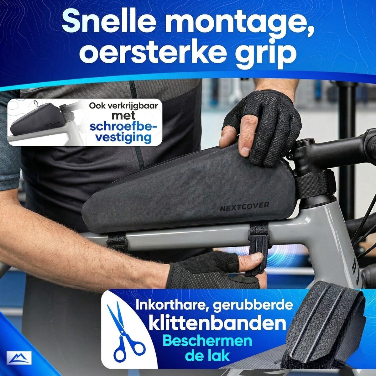 SnelShoppen - Bikepacking Bovenbuistas met Klittenband - 100% Waterdicht AquaShield-TPU - Compacte Frametas Fietstas voor Gravelbike Racefiets MTB - T