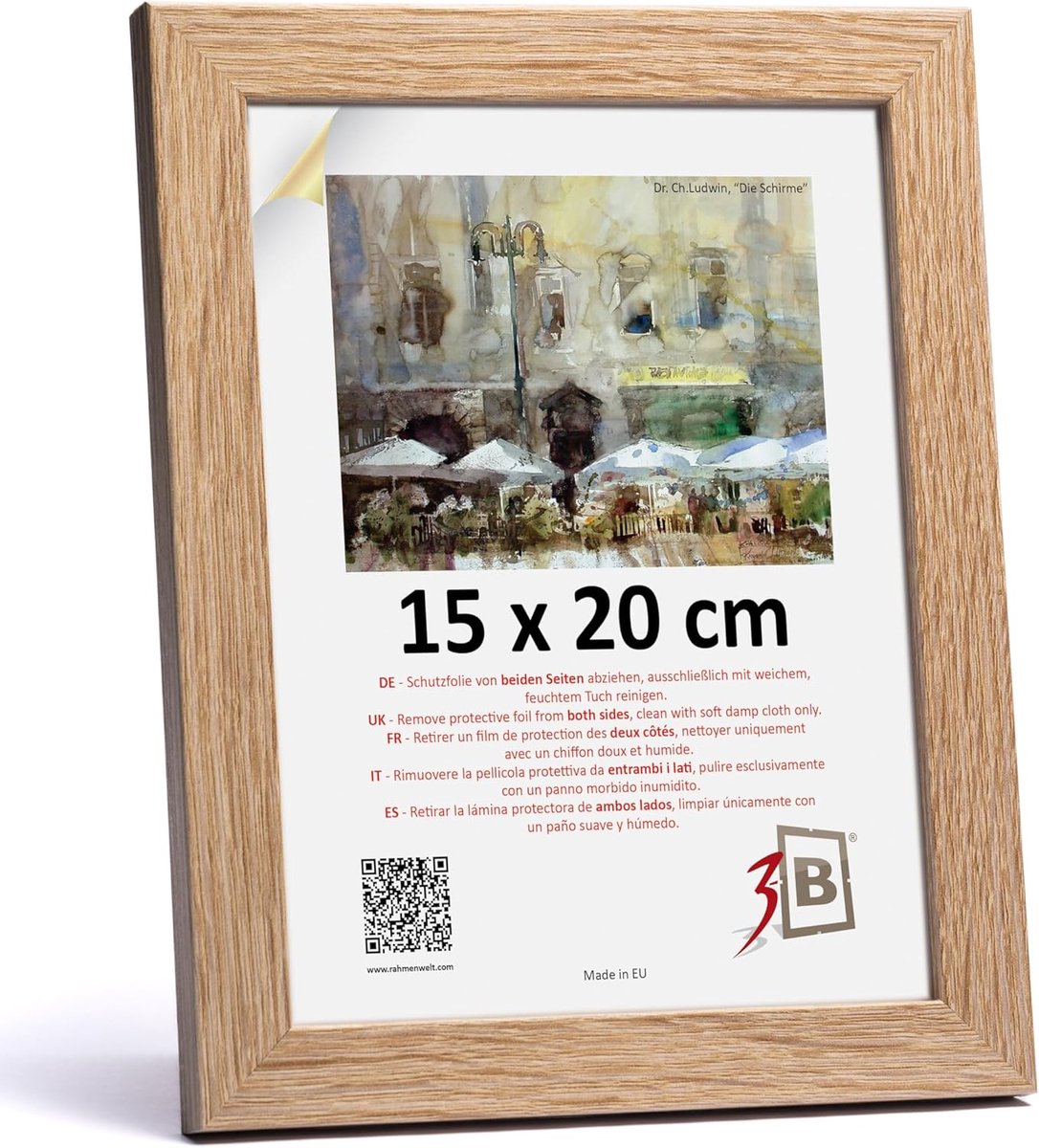 SnelShoppen - 3-B HIT Fotolijst Bruin (Eiken met Optisch Houtnerf) 15x20 cm - Houten Fotolijst, Portretlijst met Acrylglas, Voor Foto's, Certificaten