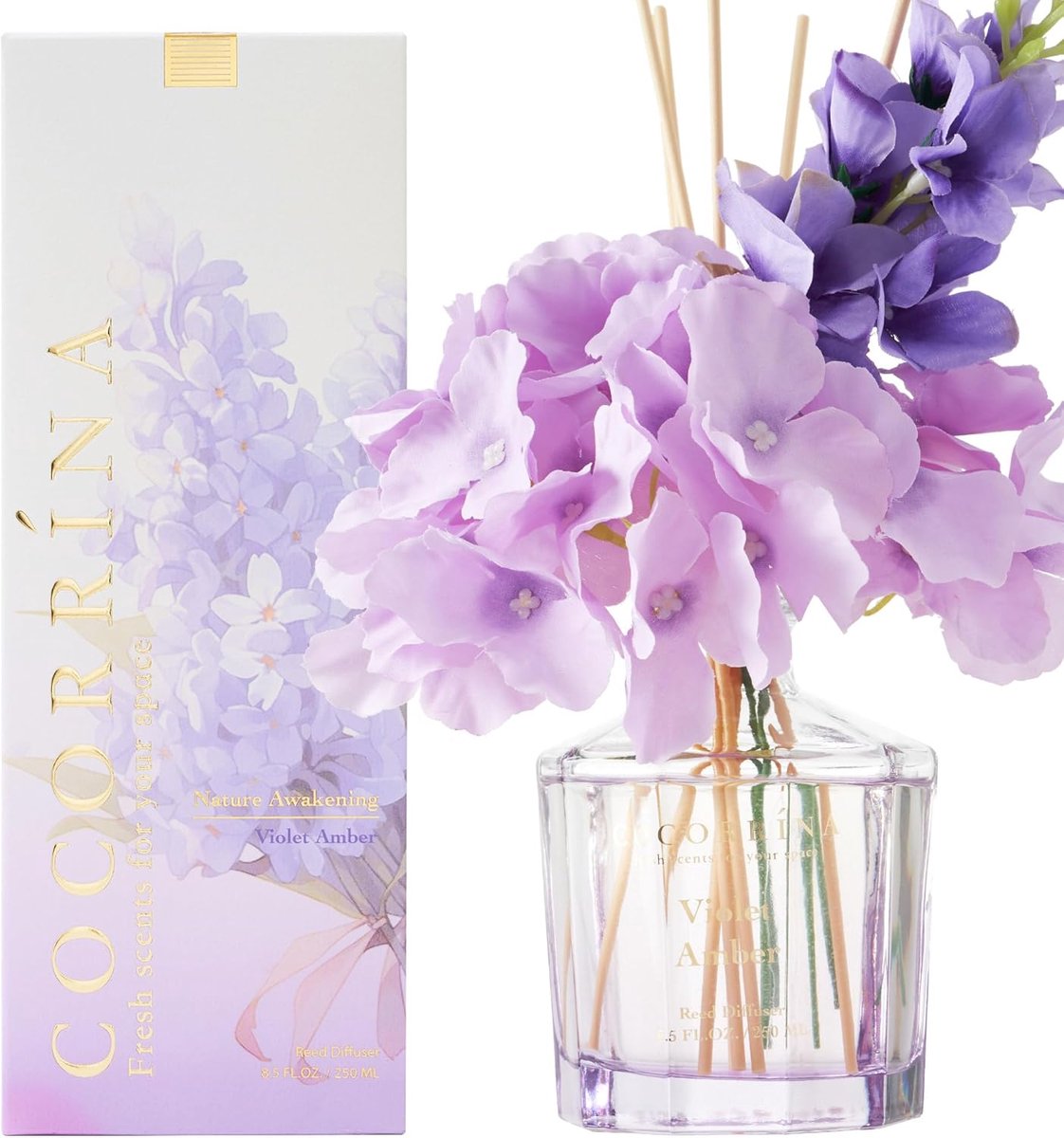 SnelShoppen - Geur diffuser met 8 geursticks 250 ml - Paarse Amber - Aromatische luchtverfrisser voor thuis - Decoratie voor badkamers en planken