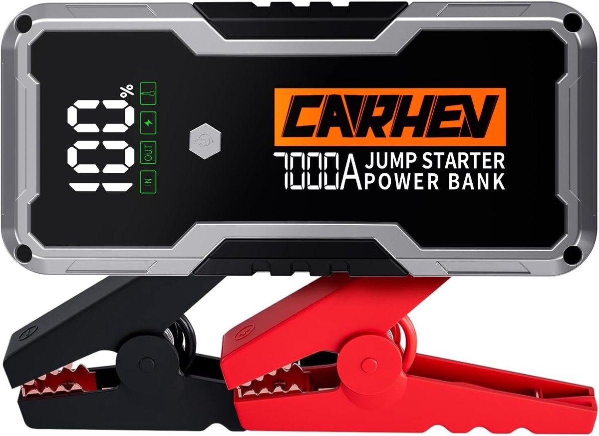SnelShoppen - Car Jump Starter Power Bank 7000 A, 12V Auto Start Powerbank, QC 3.0 USB Uitgangen, LED, Geschikt voor 10.0L Benzine/Diesel, Veilig en K