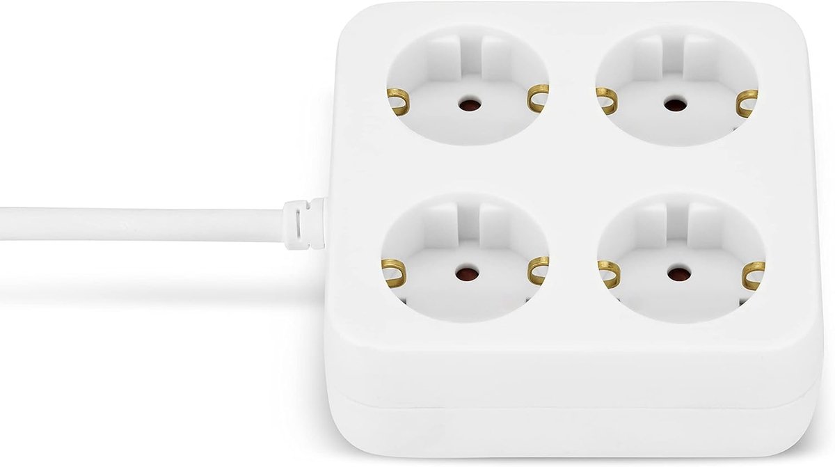 SnelShoppen - Powerquad Power Strip Multi-Socket Strip 4-Way 1.4 m 3500 W Wit - Meerdere Stopcontacten voor Thuis, Keuken, Kantoor en Meer