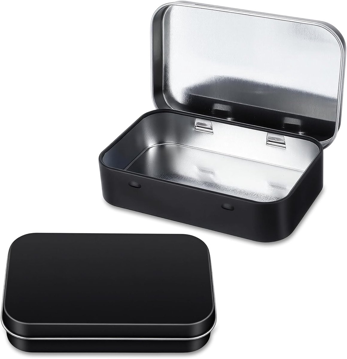 SnelShoppen - 2 Stuks Mini Metalen Doosjes met Deksel, Zwarte Tin Box, Organizer voor Sweets, Sieraden en Kleine Items (9.6 x 6 x 2 cm)