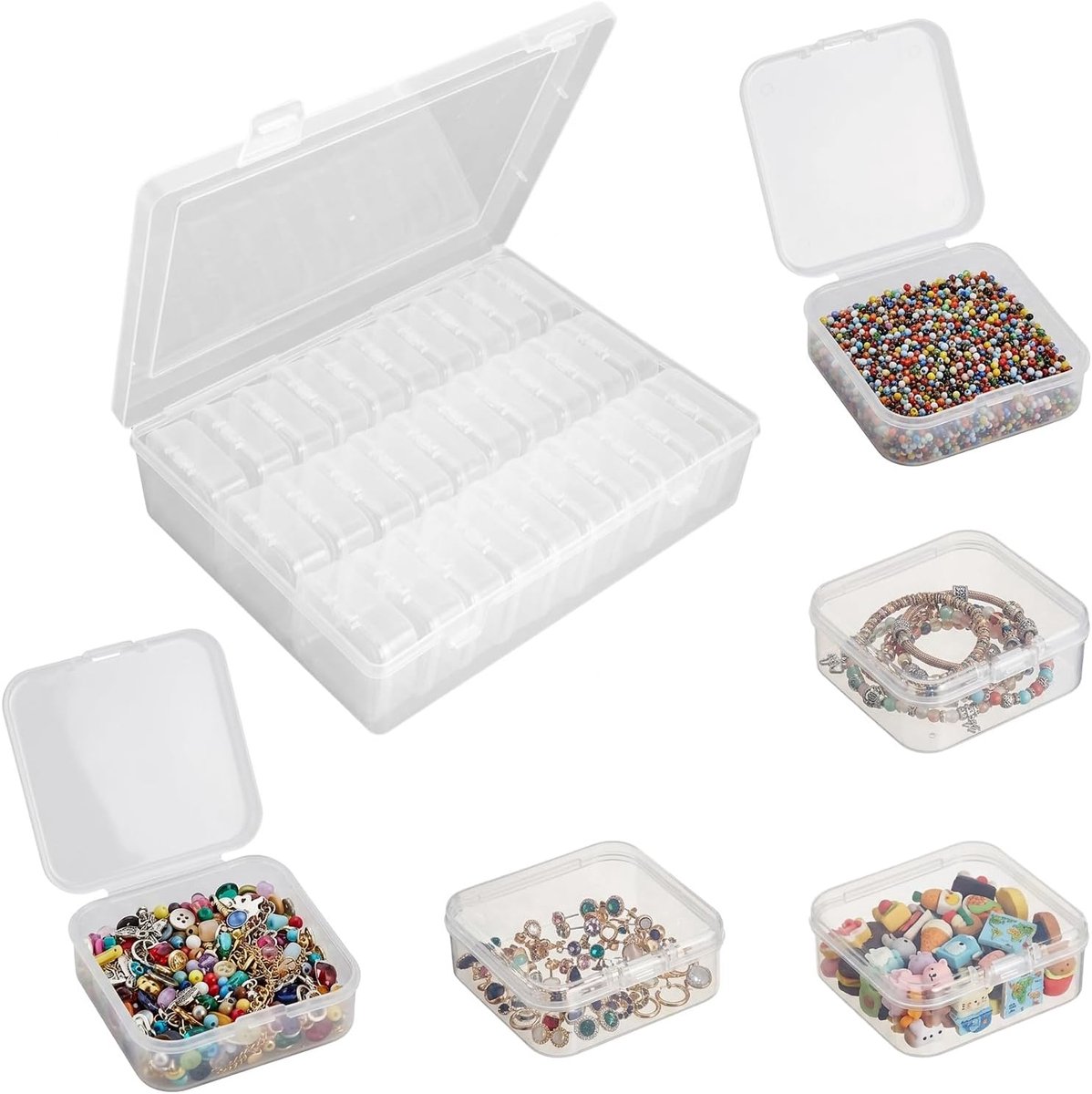 SnelShoppen - Grote Opbergdoos met 30 Mini-Dozen - Transparante Plastic Organizer voor Kralen, Sieraden, Knutselspullen - Perfecte Sorteerdoos met Dek