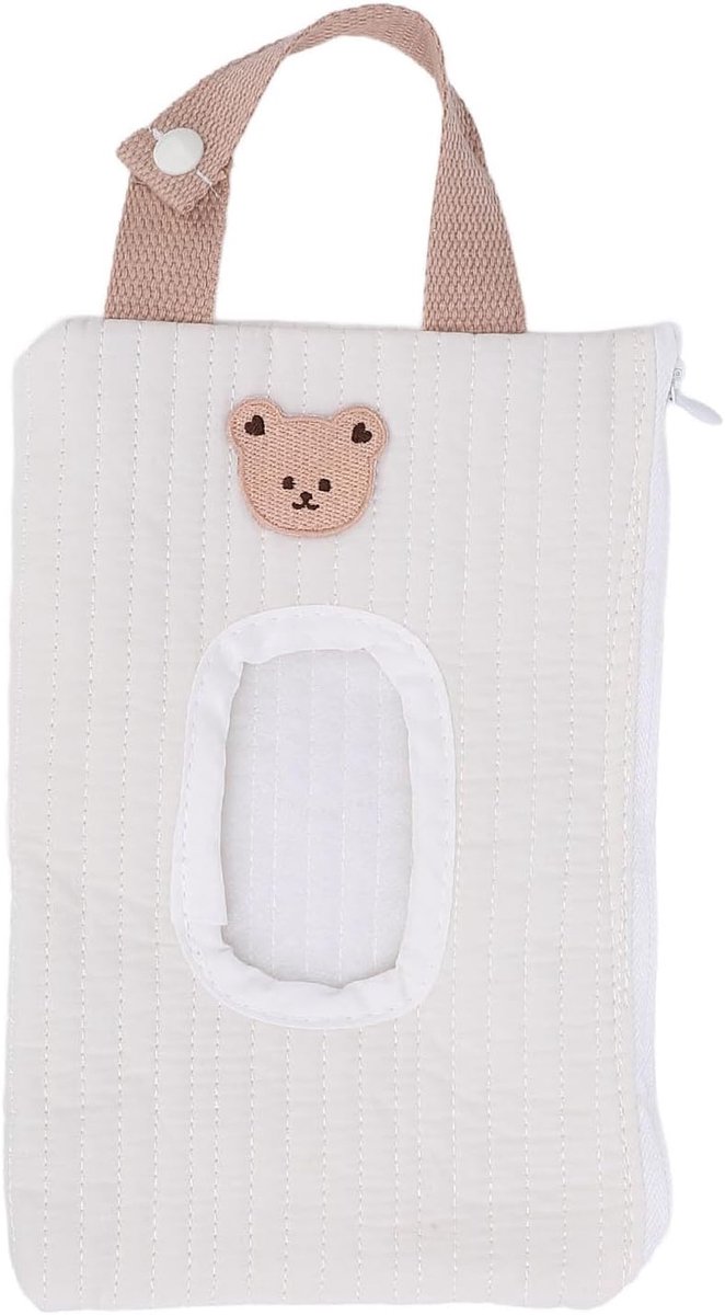 SnelShoppen - Wipes Bag Auto, Draagbare Opbergzak met Schattig Cartoon Ontwerp, Verwijderbare Buitenstofhouder, Katoenen Stof 6x9 Inch, Witte Beer, Ha