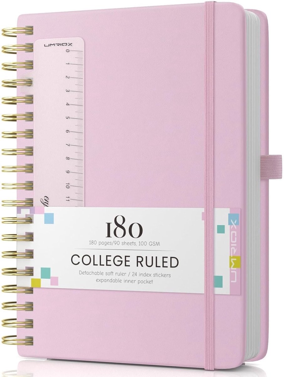 SnelShoppen - B5 Spiral Notebook Hardcover Leren Notitieboek Lijnpapier 180 Pagina's 100gsm Dikke Papier 19x25cm Roze Voor Werk Notities Leren Reizen