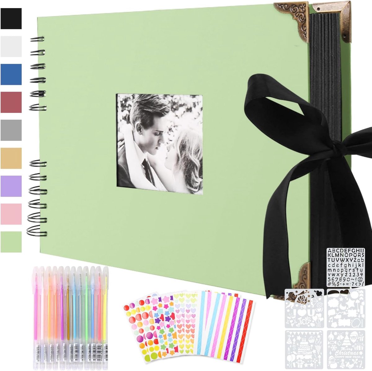 SnelShoppen - DIY Foto Album Valentijnsdag - Vintage Scrapbooking Boek - 80 Pagina's - 11.4 x 8.5 - Groene Hard Cover - Perfect voor Baby, Familie, Ve