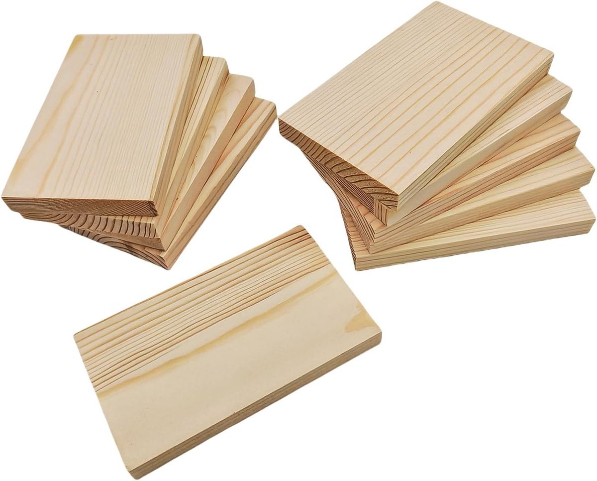 Set van 10 rechthoekige onbehandelde houten planken voor knutselen, 10 x 6 x 1 cm, blanco houten blokken voor snijden, schilderen en branden, ideaal voor DIY-projecten en creatief werk