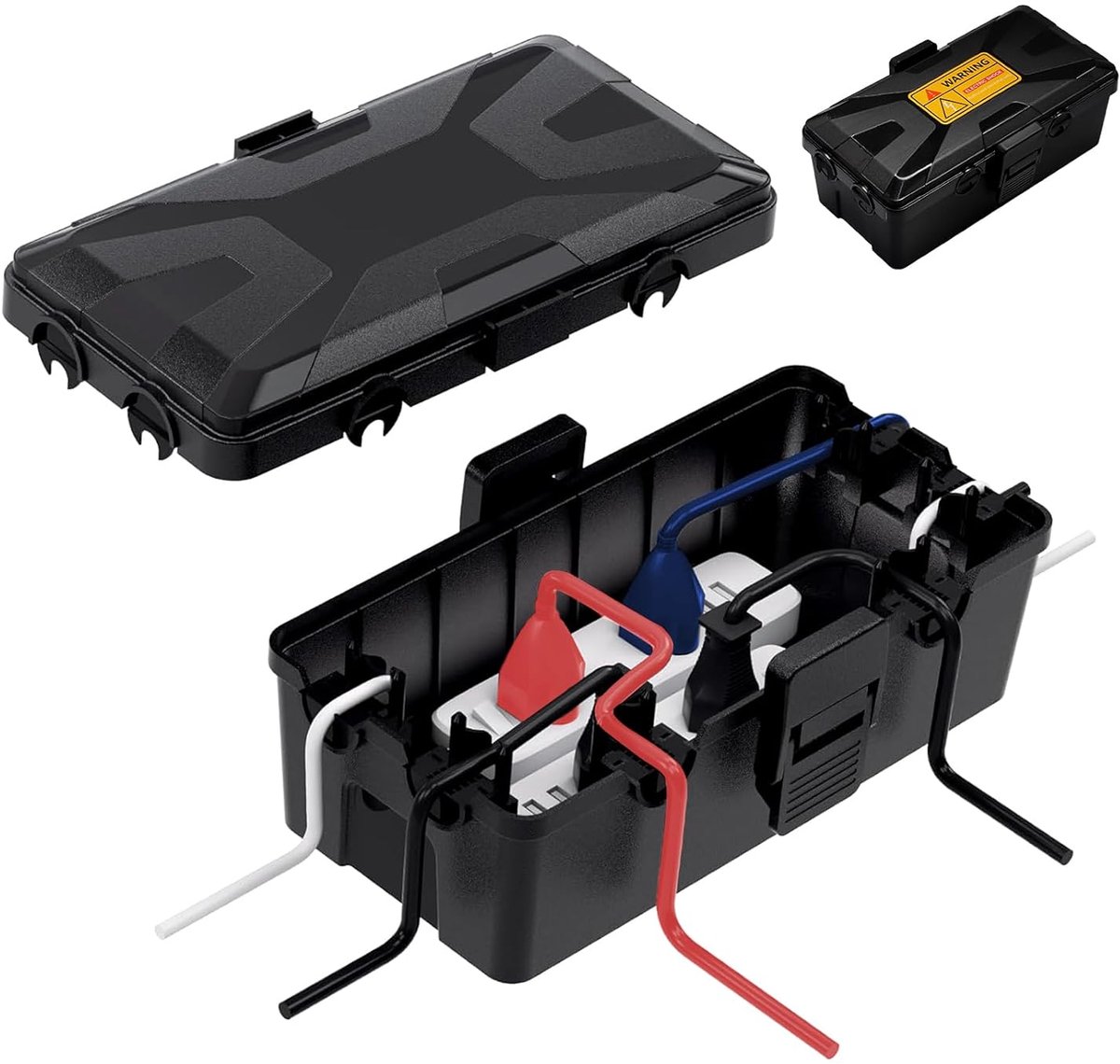 SnelShoppen - Waterproof Cable Box IP54, 26.2 x 15 x 9.5 cm, 6 Cable Passages, Zwarte Opbergdoos voor Kabels, Tuin, Feest, Buiten, Kerstverlichting, D