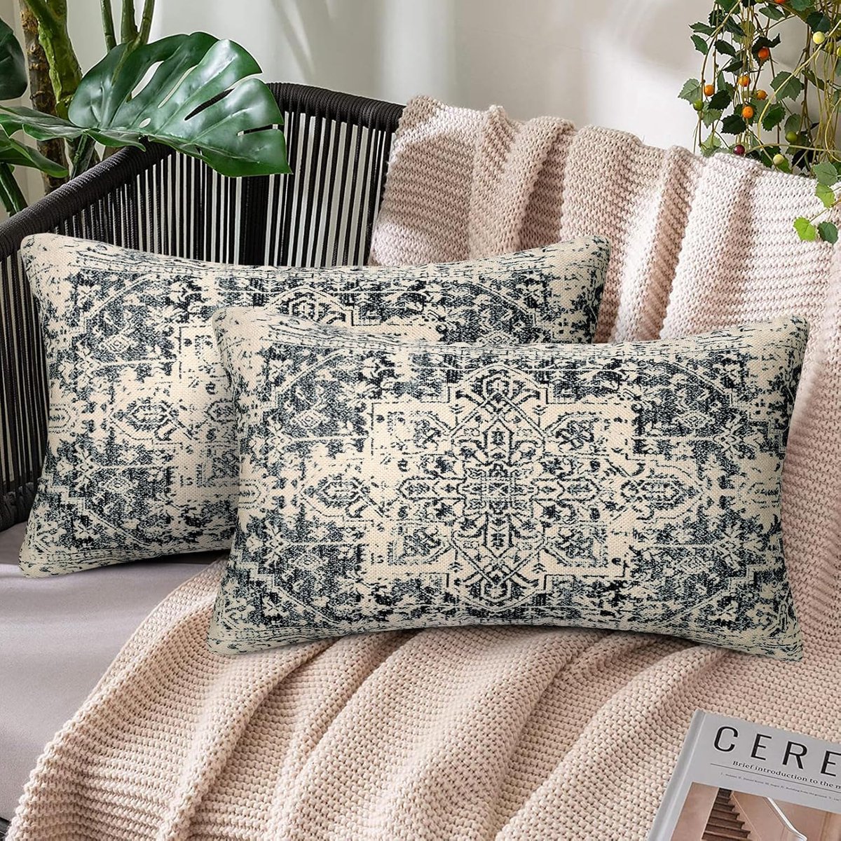 SnelShoppen - 30x50 cm Kussenhoezen, Retro Decoratieve Kussens, Dubbelzijdige Boho Kussenhoezen, Linnen Bohemian Ethno Cushions voor Sofa, Slaapkamer,