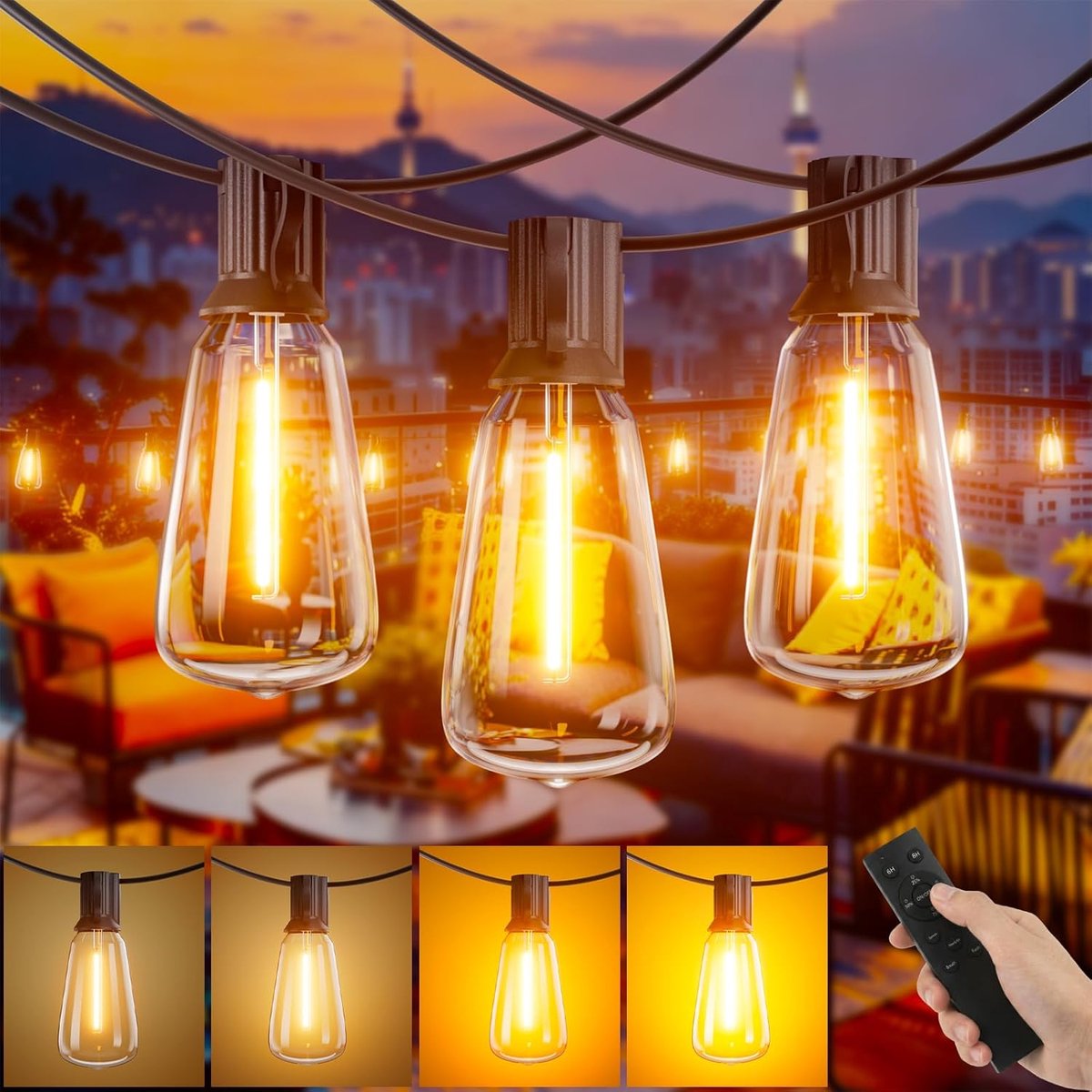 SnelShoppen - 20 m Buiten Fairy Lights met Afstandsbediening, IP45 Waterdicht, 24 + 1 ST38 LED Lampen, Schokbestendig voor Tuin, Balkon, Pergola, Fees