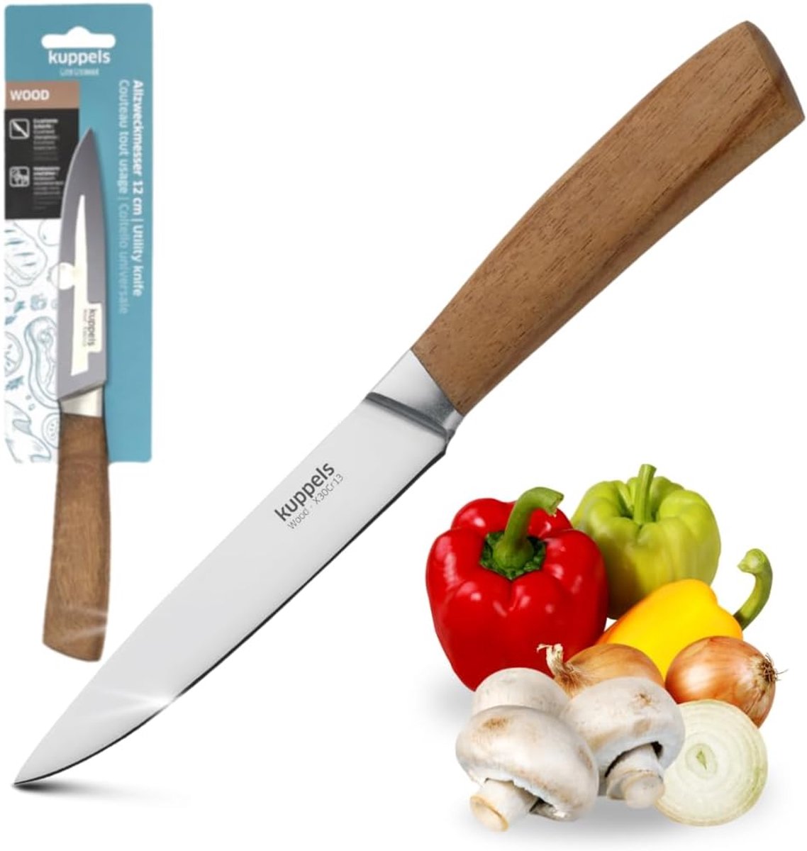 SnelShoppen - Multifunctioneel Keukenmes met Acaciahouten Handvat | 12 cm Snijblad | Ultra Scherp Groentemes van Geharde RVS | Perfect voor Nauwkeurig