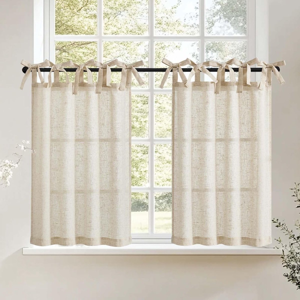 Vitrage Set 2-delig 60 x 65 cm - Beige Linnenlook Bistrogordijn voor Keuken en Balkon