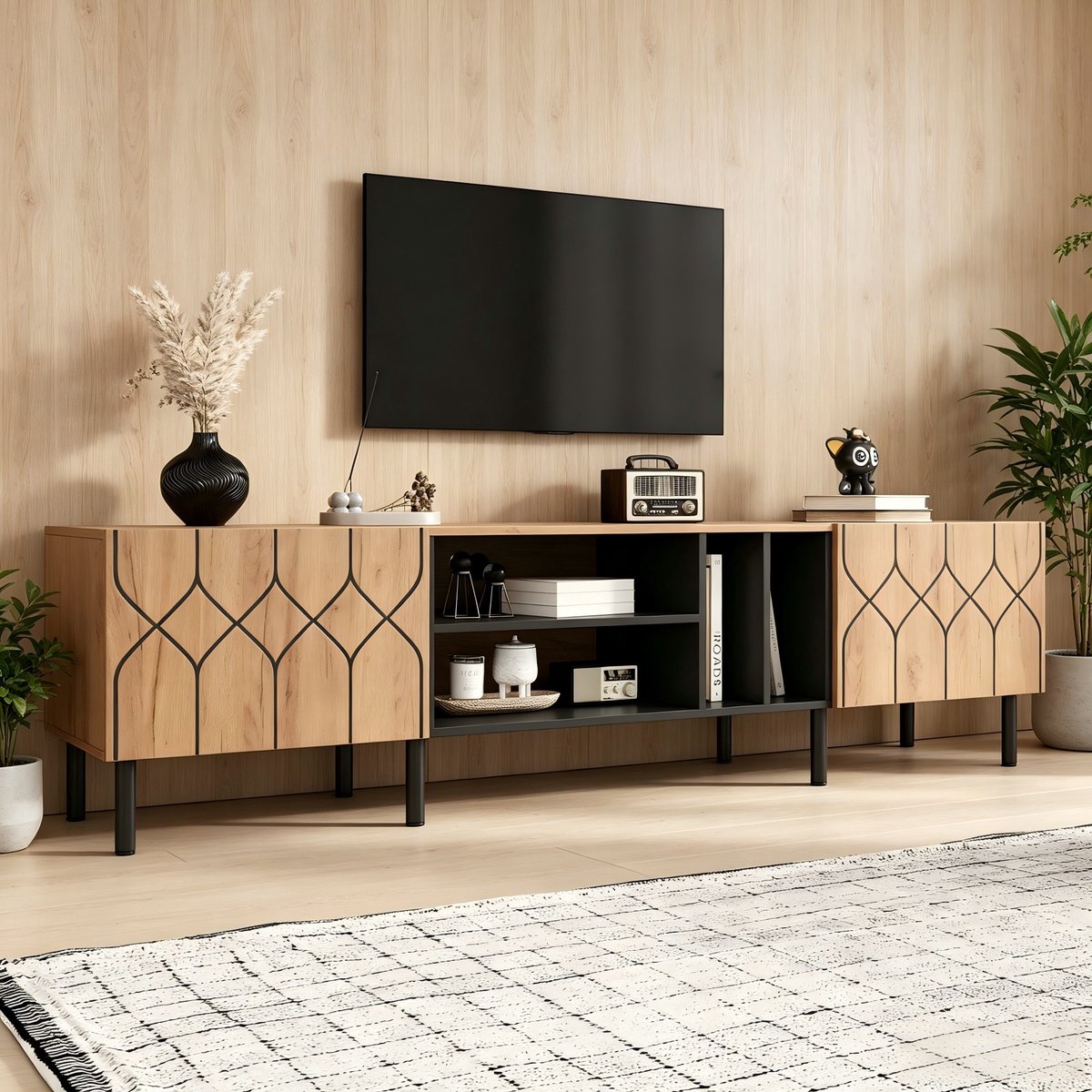 PHOEBE CAT TV-meubel - Open opbergruimte - Spaanplaat - Geschikt voor een TV van 70 inch - 180 x 40 x 50 cm
