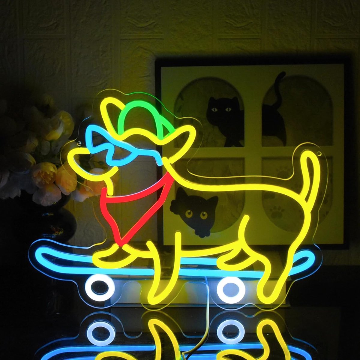 SnelShoppen - Neon Sign voor Teckel Skateboard Hond - Dimbare Neon Verlichting voor Slaapkamer, Skateboard Winkel, Dierenwinkel - Uniek Design 42x32cm