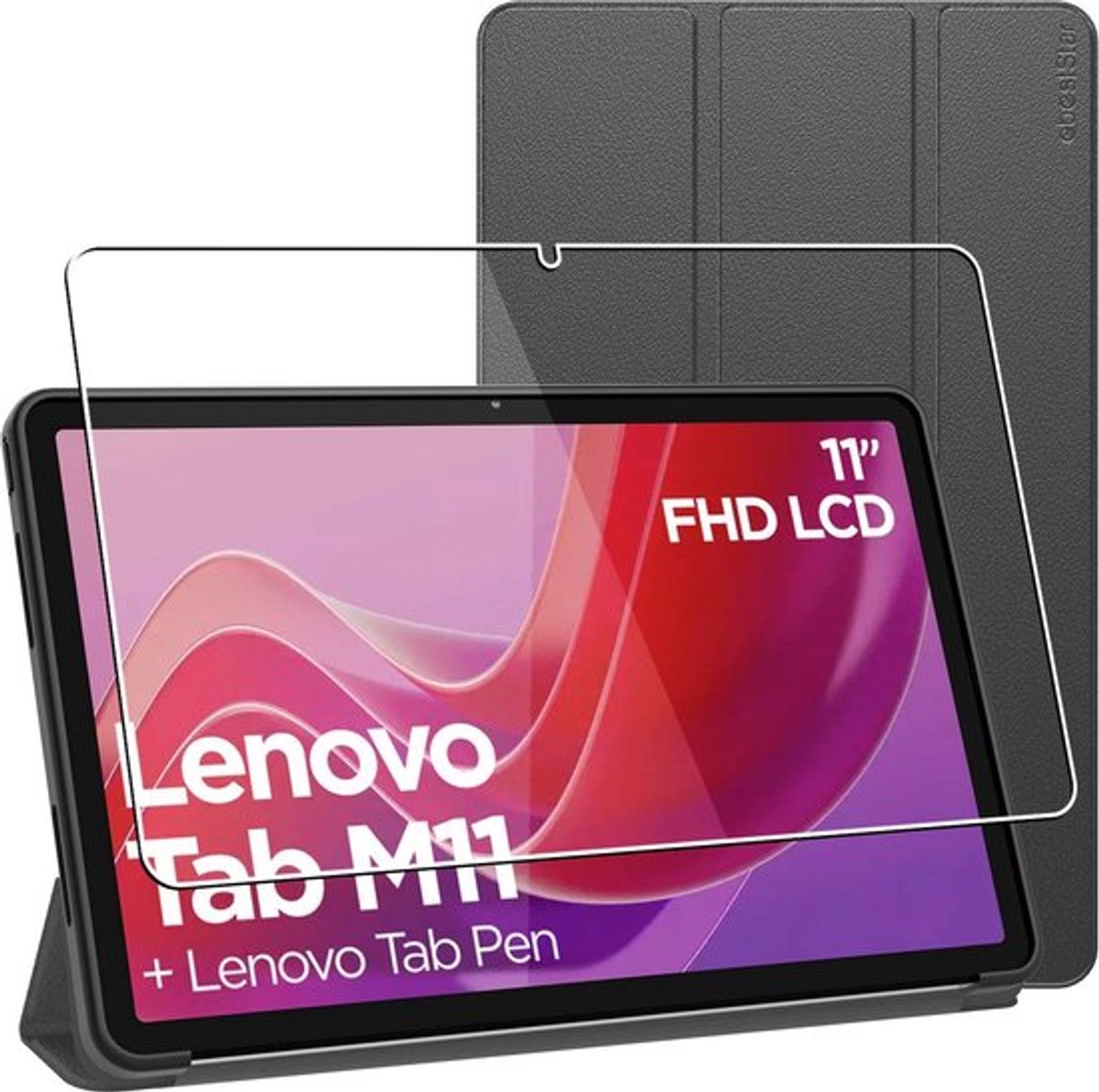 ebestStar - Hoes geschikt voor Lenovo Tab M11, Slimme Hoes met Magnetische Flip Bescherming, Siliconen, Zwart + Gehard Glas