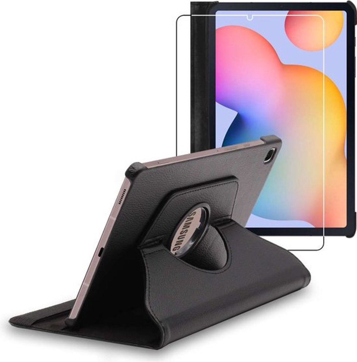 ebestStar - Hoes geschikt voor Samsung Galaxy Tab S6 Lite 10.4 P610 P615 (2022, 2020), Roterende Etui, Case, 360° Draaibaar hoesje, Zwart + Gehard Glas