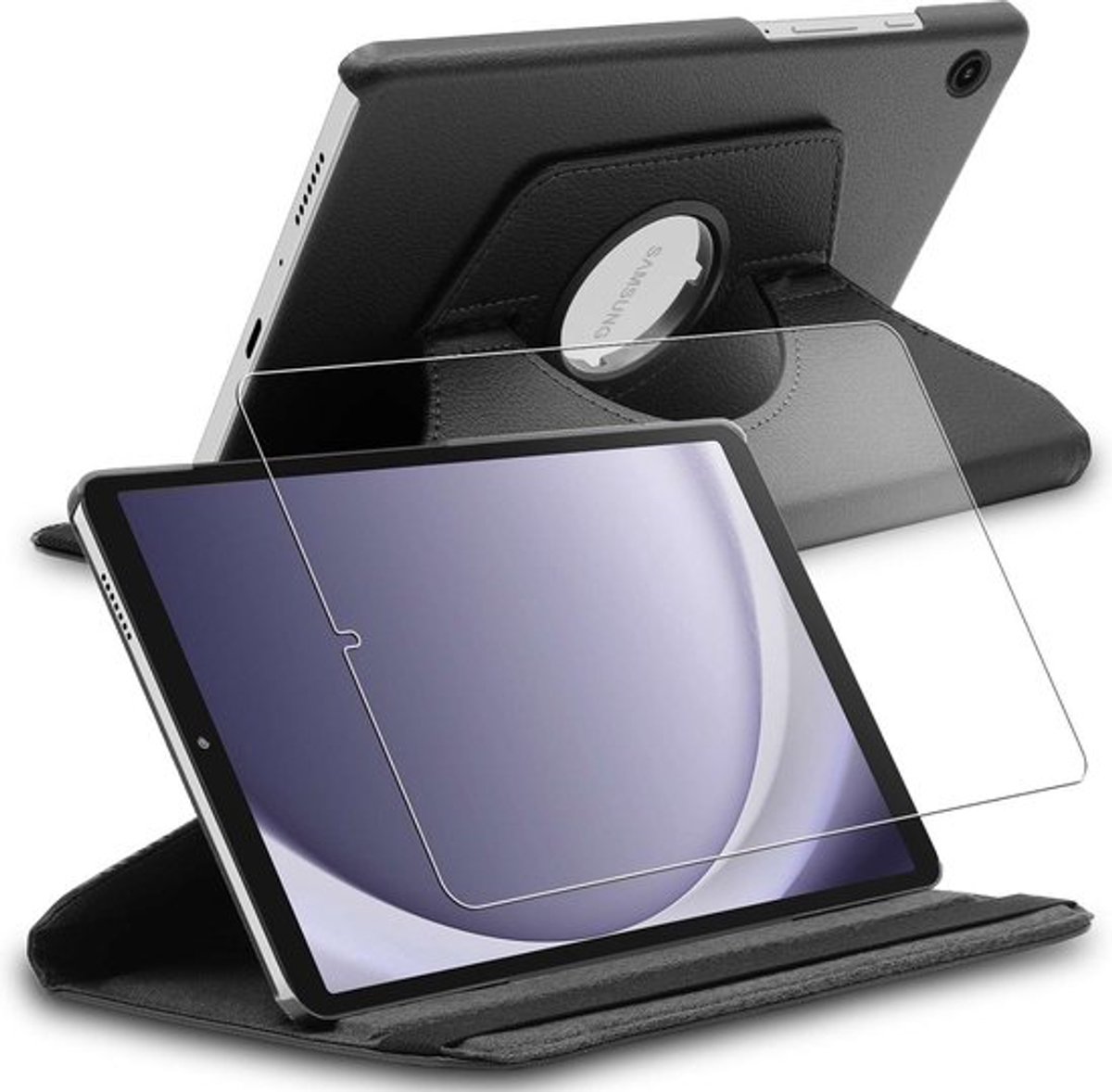 ebestStar - Hoes geschikt voor Samsung Galaxy Tab A9 8.7 (2023) SM-X110, Roterende Etui, Case, 360° Draaibaar hoesje, Zwart + Gehard Glas