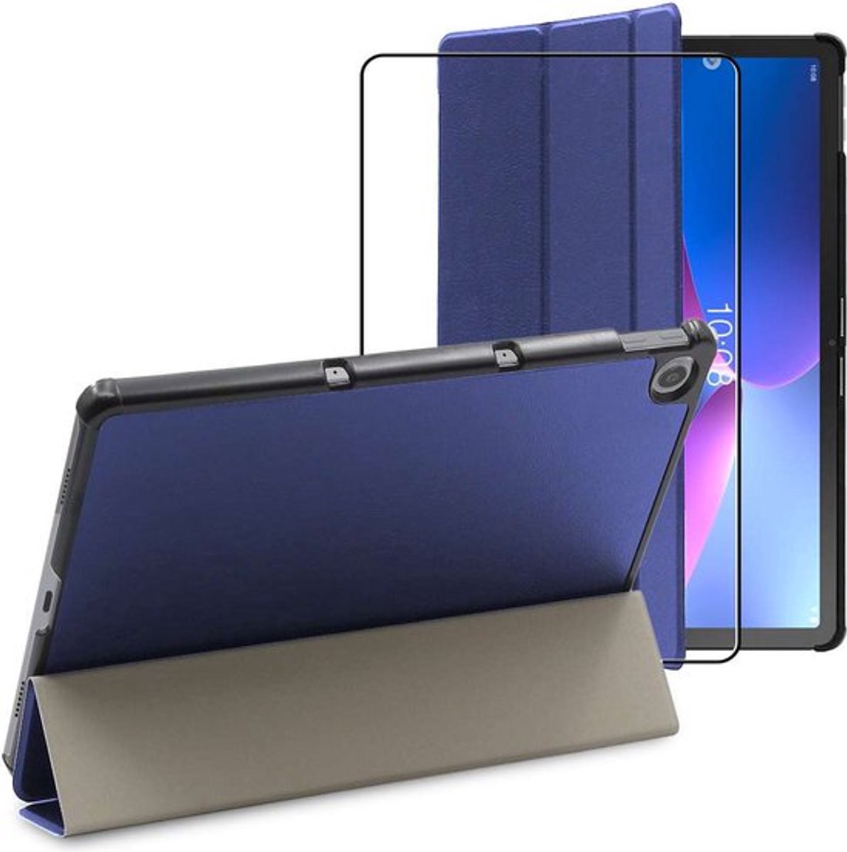 ebestStar - Hoes geschikt voor Lenovo Tab M10 Plus 10.6 (Gen 3), Slanke Design PU Lederen Etui, Automatische Slaap/Wake, SmartCase hoesje, Donkerblauw + Gehard Glas