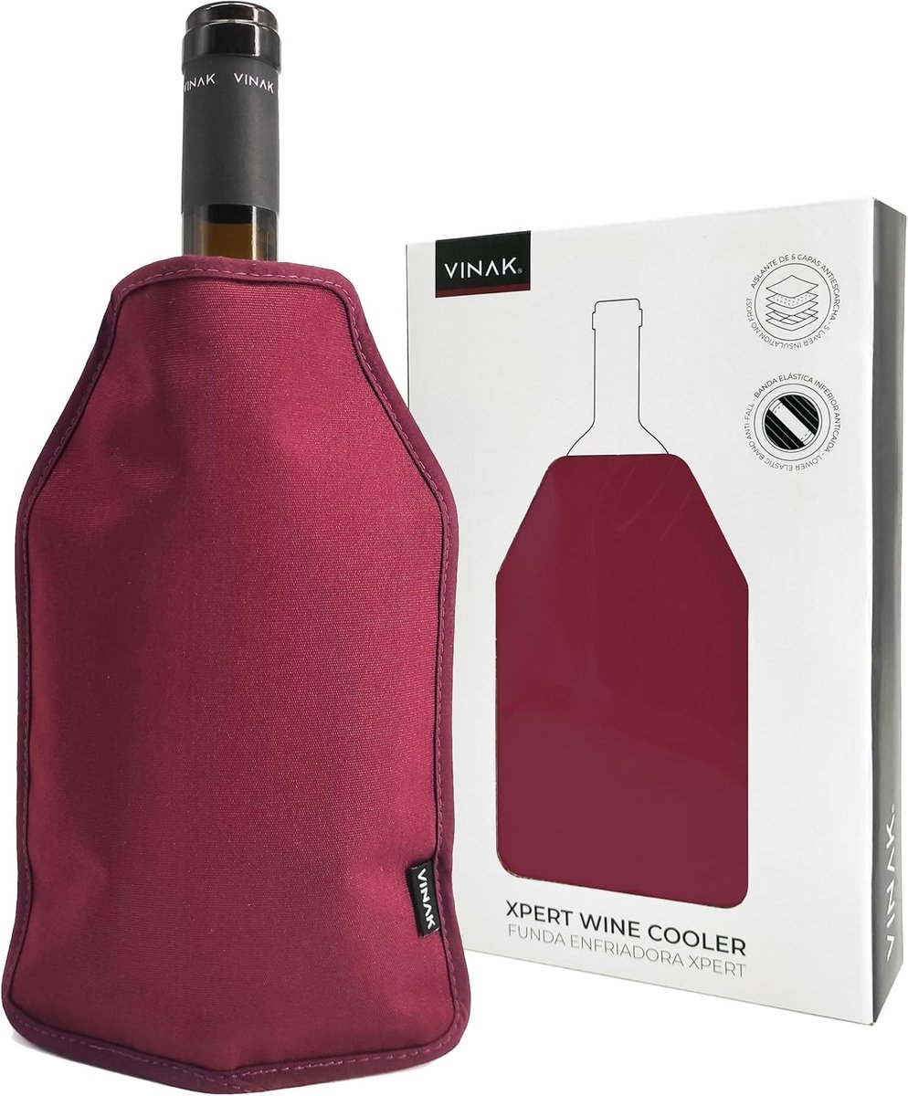 SnelShoppen - Wine Bottle Cooler Cover XPERT | No-frost Gel Wijnkoeler met 5 Lagen Isolatie | Bordeauxrood, Ideaal voor Feest en Tuin