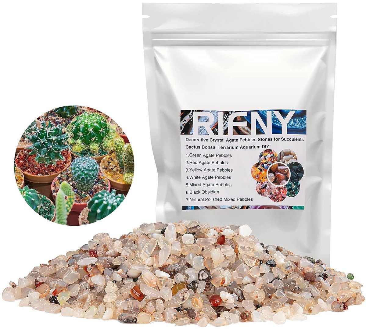 SnelShoppen - Decoratieve RIFNY Pebbles Aquariumstenen - Nature Crystal Agate - 680g Wit voor Succulenten, Cactussen, Bonsai, Terrarium DIY Tuin