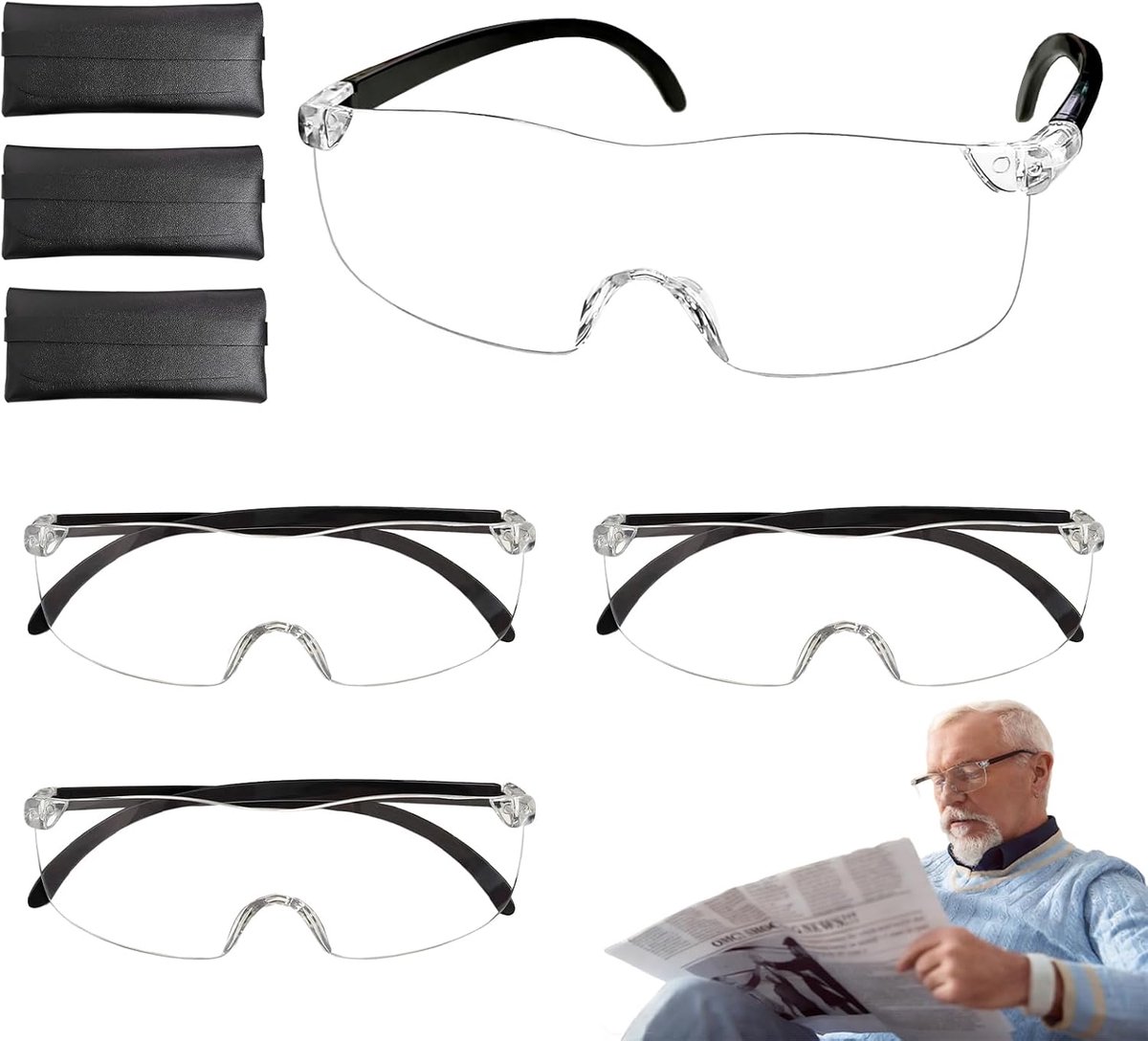SnelShoppen - Pack van 3 300% Vergrootglazen met Anti-Blauw Licht - Handsfree Vergrootglas voor Borduurwerk - Ideaal voor Ouderen en Hobby's