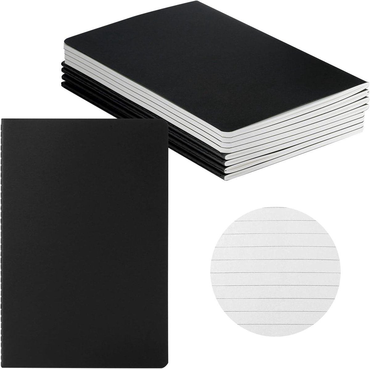 SnelShoppen - Notitieboek A5 Gelinieerd - 8 Stuks Zwart - Perfect voor School, Kantoor, Notities en Creatieve Projecten