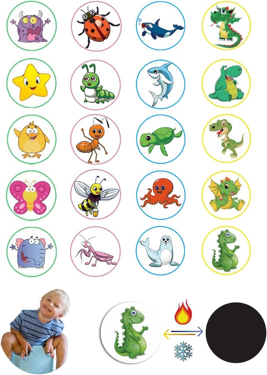 Herbruikbare Plakstickers voor Zindelijkheidstraining - 20 Stuks met Kleurrijke Patronen van Dinosaurus, Dieren en Insecten voor Jongens, Meisjes en Peuters