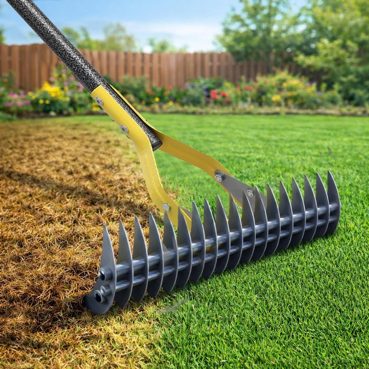 SnelShoppen - Scarifier Rake met Handvat, 178 cm Verstelbare Handscarifier voor Tuinonderhoud, 38 cm Brede Graskapper voor Verwijderen van Mos en Vilt