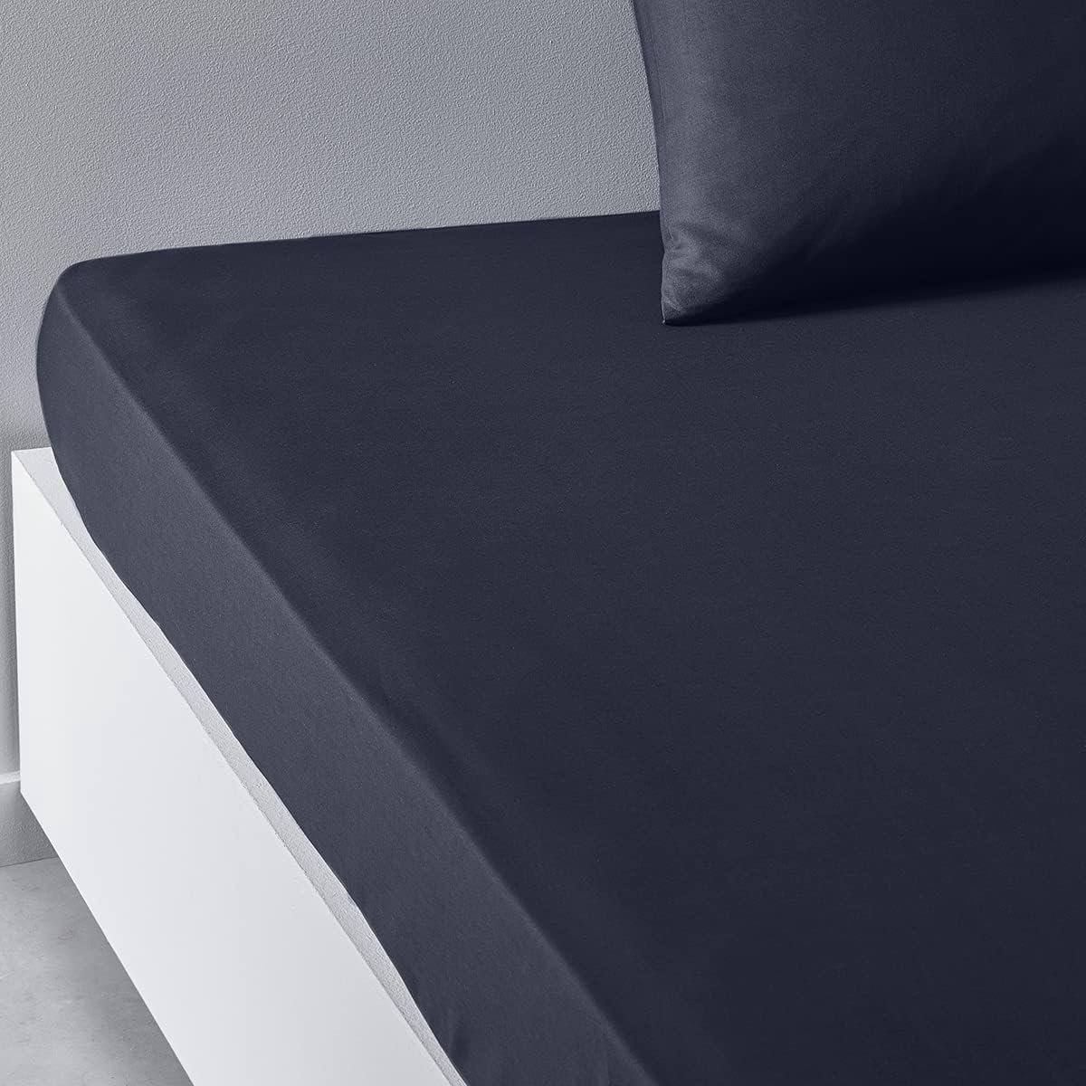 SnelShoppen - Fitted Sheet 140x190 cm voor Dubbel Bed, 100% Katoen, Effen, Donkerblauw, Machinewasbaar, Geschikt voor Alle Seizoenen