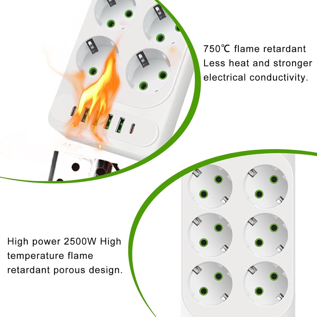 SnelShoppen - Power Strip 12-in-1, 6-Way Meerdere Stopcontacten met 4 USB-A & 2 USB-C, Schakelbare Stekkerdoos met Overspanningsbeveiliging voor Thuis
