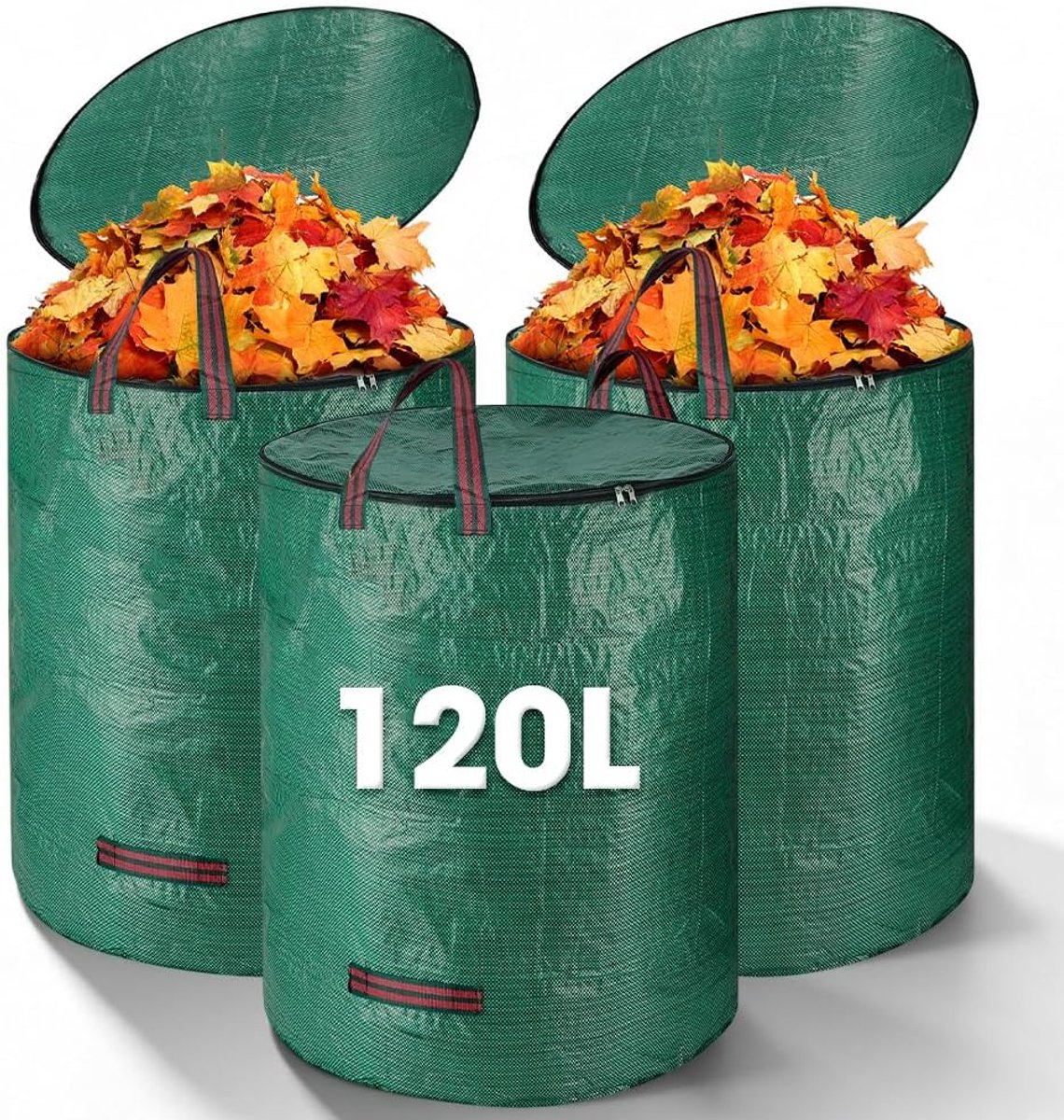 SnelShoppen - 3 Tuinafvalzakken 120 Liter, Deciduous Bag met Deksel en Handvatten, Sterke Tuinzakken voor Gras, Bladeren, Heggen, Tuinonderhoud