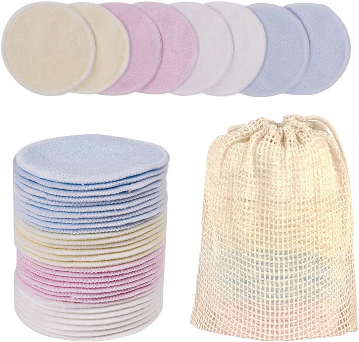 SnelShoppen - Herbruikbare Make-up Remover Pads 24 Stuks Eco-vriendelijk Wasbare Bamboo Microfiber met Mesh Waszak voor Gezichtsreiniging Geschikt voo