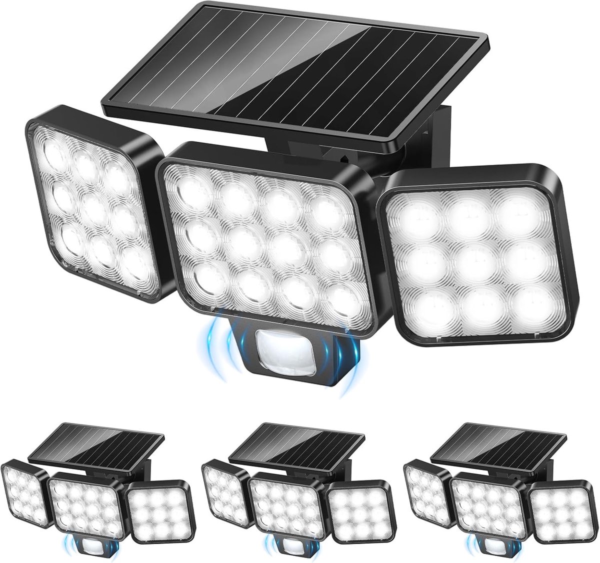 SnelShoppen - Solar Powered Buitenverlichting met Bewegingssensor - 4 Stuks - 120 LED - 3500 Lumen - 3 Modi - IP65 Waterdicht - 270° Stralingshoek - T