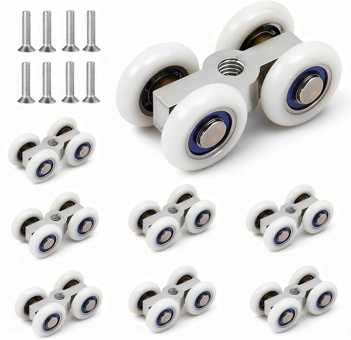 Set van 8 Rollen voor Schuifdeuren, 44 x 22 mm, Ideaal voor Balkon, Keuken en Badkamer Deuren