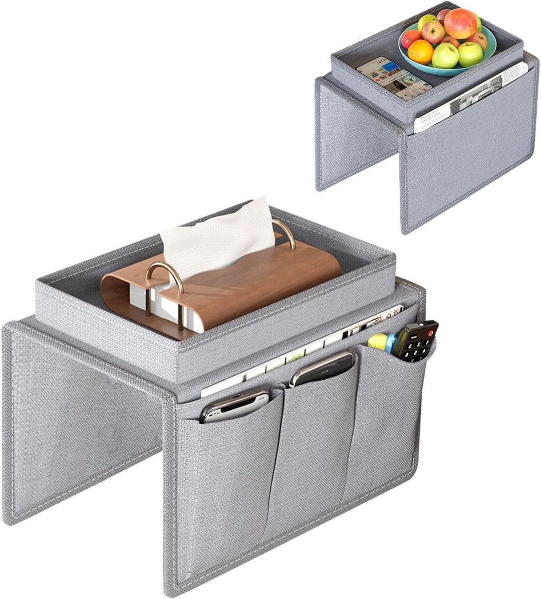 Praktische Armleuning Organizer voor de Bank met Tray, Ruimtebesparend voor Telefoon, Tablets en Remote Control