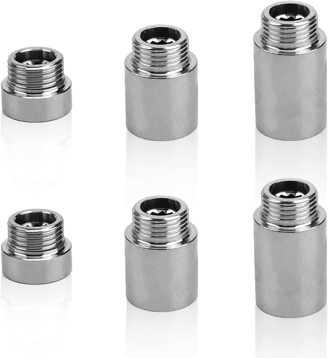 SnelShoppen - 6x Faucet Extension 1/2 inch, RVS Douchekop Verlengstuk, Draadverbinding voor Kranen en Hoekkranen, Ideaal voor Sanitair en Badkamer