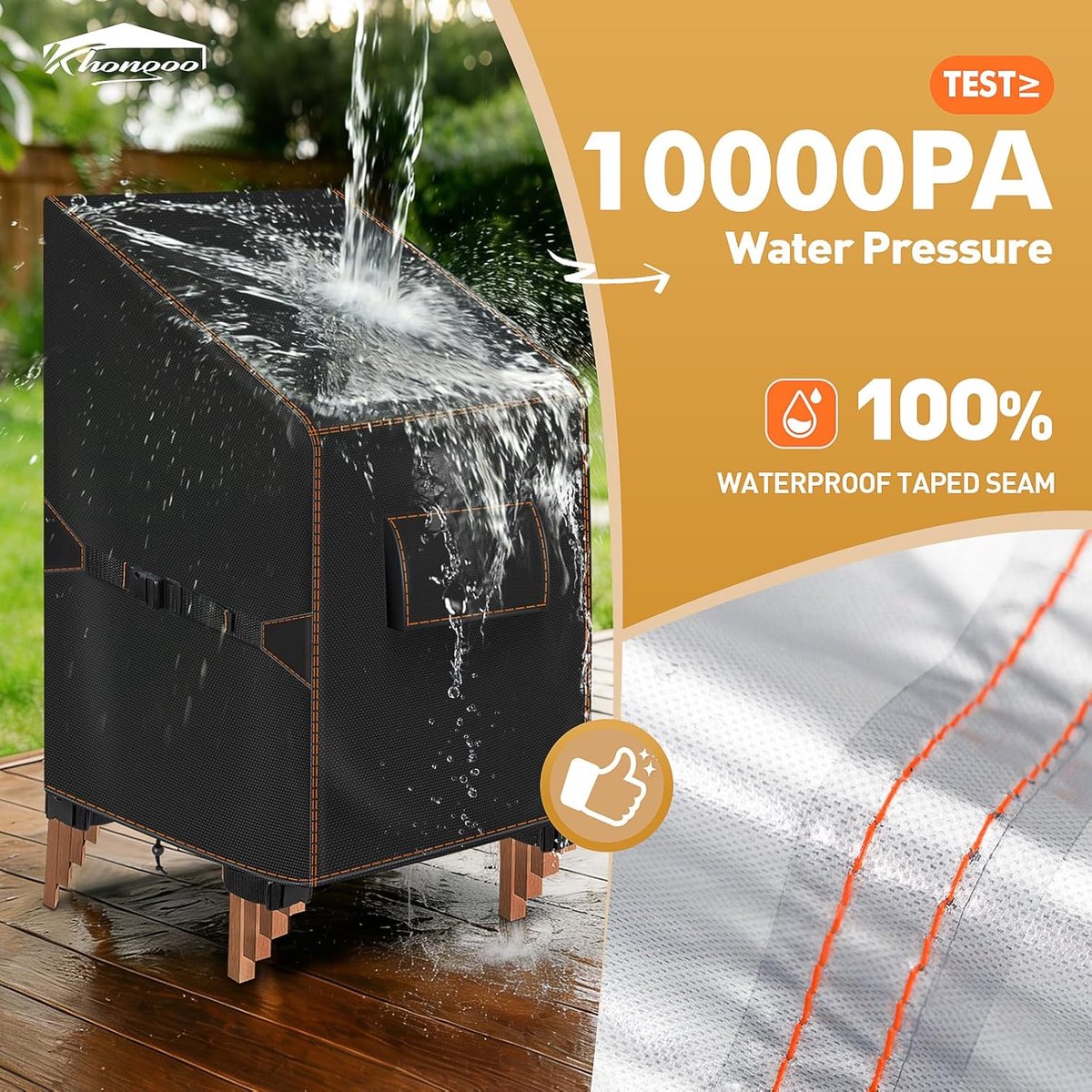 SnelShoppen - 2 Stuks Tuinstoel Cover voor Stapelstoelen, Waterdicht, 70x90x80/120 cm, Zwart | 420D Oxford Hoge Rug Stapelstoel Beschermhoes, UV-Beste