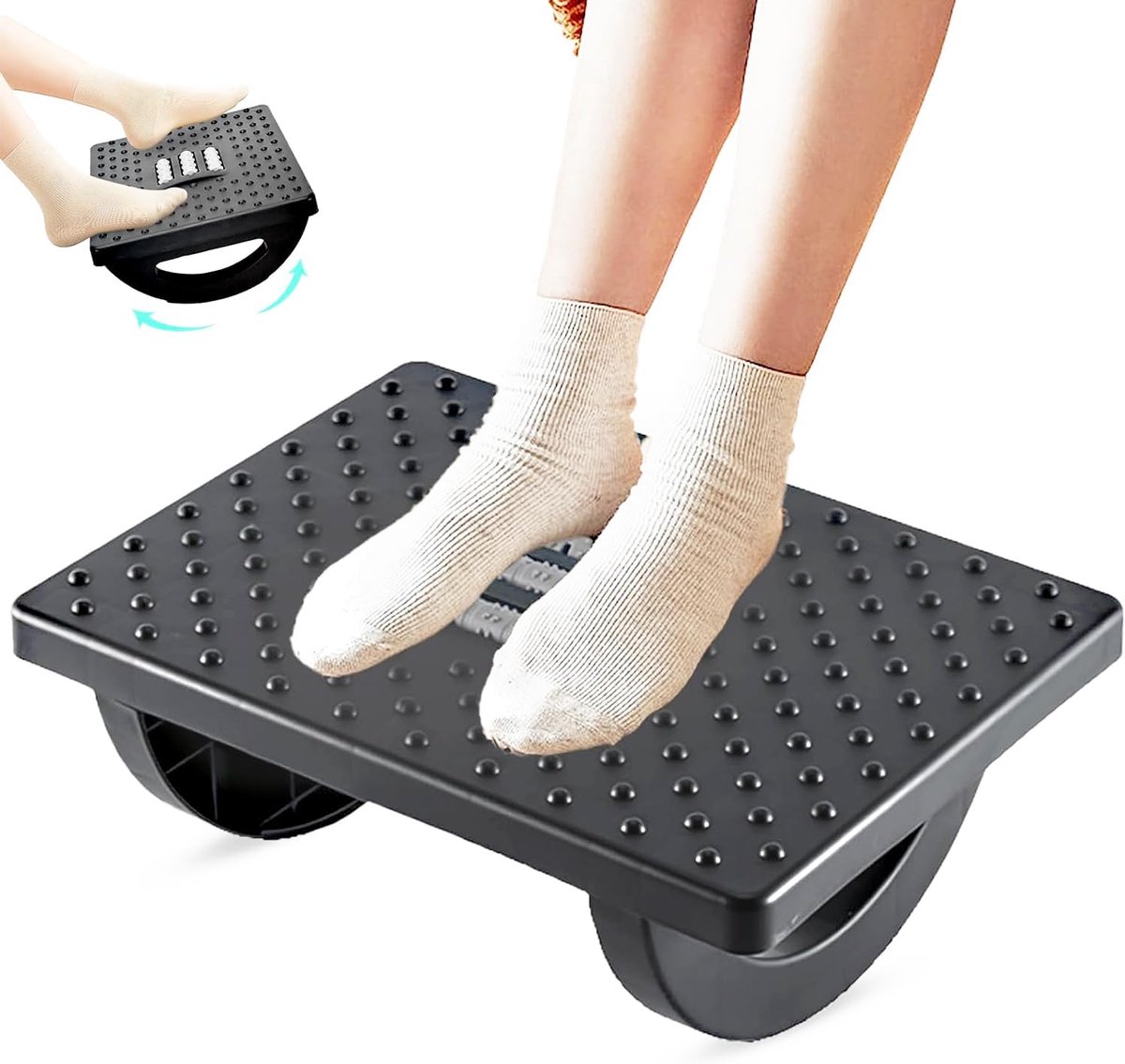 Thijox - Comfortabele Voetensteun voor Bureau - Verstelbare Antislip Voetensteun met Ergonomisch Kunststof Kussen en Massagepunten voor Kantoorcomfort