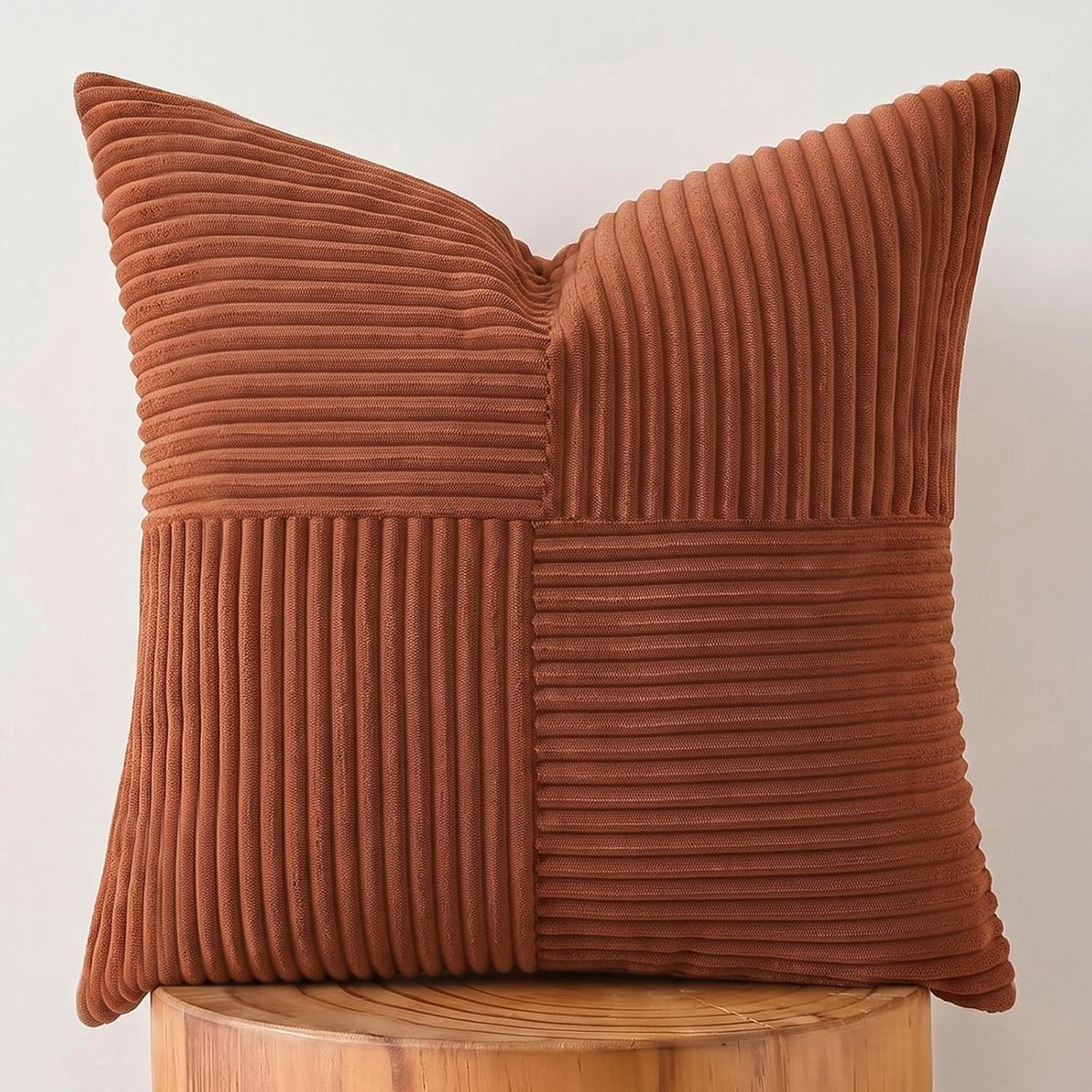 SnelShoppen - Decoratieve Kussenhoes 70x70 cm Rust Rood Corduroy Vierkant met Gestreept Patroon voor Boho Woonkamer en Slaapkamer