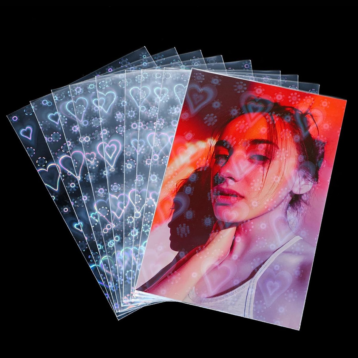SnelShoppen - Cobee Laser Photocard Sleeves 100 Stuks - 61x88 mm - Heldere Beschermhoezen voor Foto- en Handelskaarten met Hartpatroon - Perfect voor