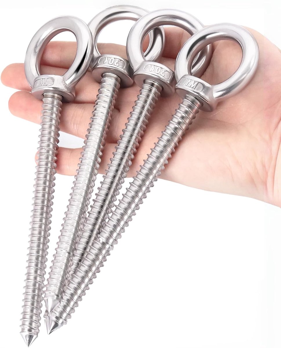 SnelShoppen - 6.3 Inch Heavy Load Ooghaken M10, Zelfborende Oogschroeven met 350kg Draagkracht voor Hangmatten, Schommels, Yoga en Zware Binnen- en Bu