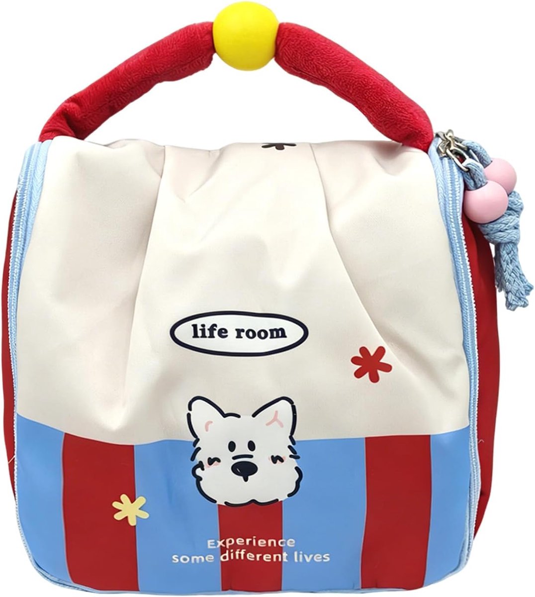 SnelShoppen - Grote Make-uptas Dames Toilettas Cartoon-Hond Reistoilettas Waterdicht Polyester met Netvak voor Reizen en Vakantie