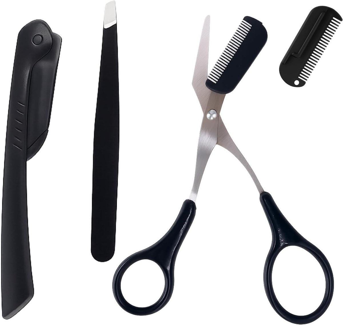 Precisie Oogbrauw Schaar met Kam en Trimmer, Compacte Oogbrauwverzorging voor Perfecte Vorm en Definitie, Geschikt voor Mannen en Vrouwen