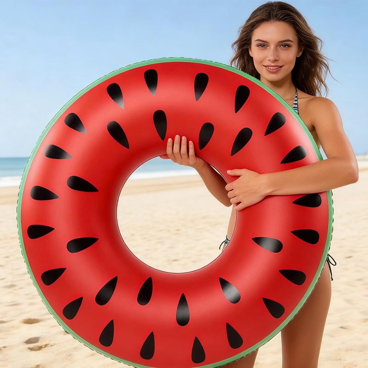 Grote Opblaasbare Zwemring voor Volwassenen en Tieners - Watermeloen Design voor Zwembad, Strand en Feestjes - Perfect voor Zomerplezier en Ontspanning