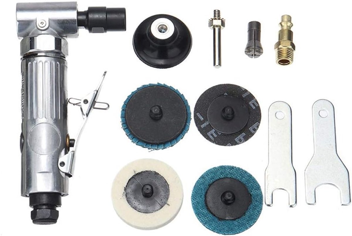 Pneumatische Druklucht Slijpmachine met 90 Graden Bocht, 1/4 Inch Inlaat en 2 Inch Schijf voor Industrieel Gebruik, Verstelbare Spanning en Efficiënt Slijpen