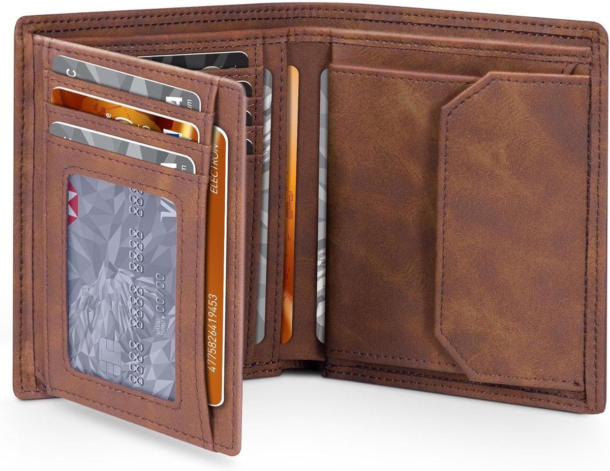 SnelShoppen - Heren Portemonnee RFID Leer Slim met 12 Creditcard Sleuven, 1 Documentvenster, 1 Foto Venster, 1 Muntcompartiment, 2 Bankbiljet Comparti